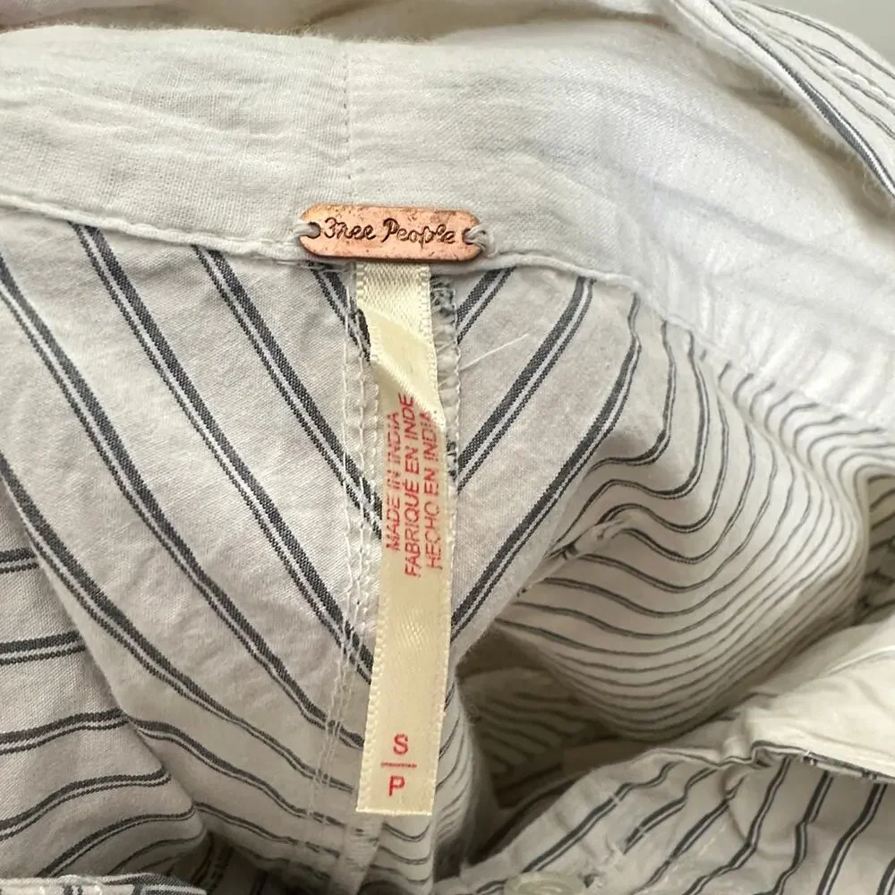 FREE PEOPLE Good Call Striped High-Waist Wide Leg Trouser Gray Sz S $108 {PP34} - Picture 4 of 5